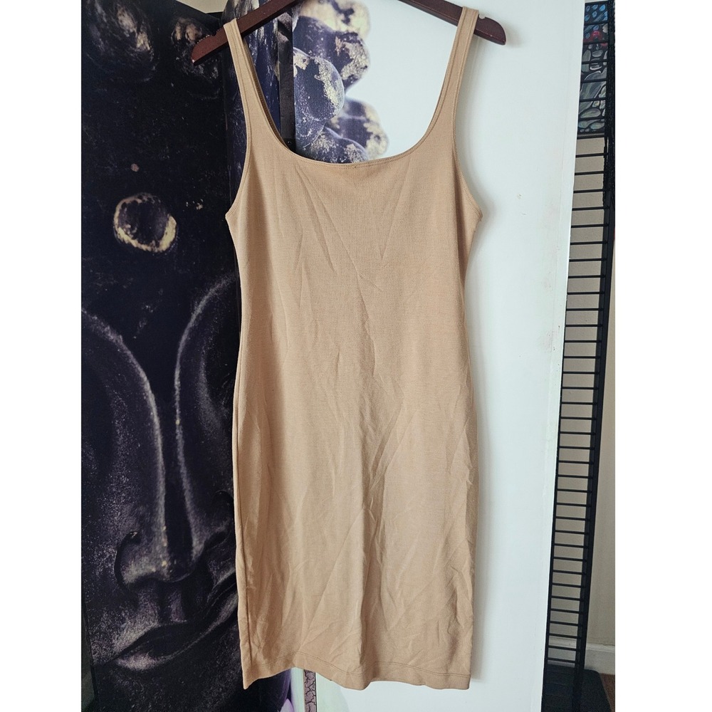 Zara Trafaluc Dress Bodycon Tan Brown Sleeveless Mini Summer Spring Casual Large